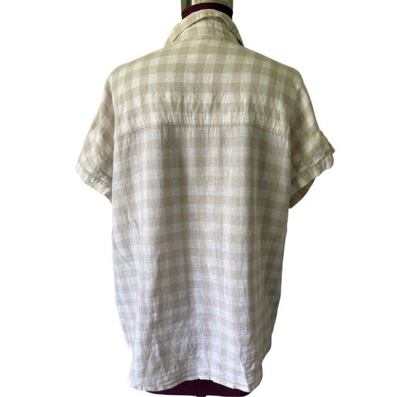 Marine Layer Linen Blend Button Front Short Sleeve Top size M Cream Collared - Picture 2 of 8